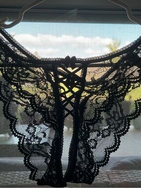 Adore Me Black Lace Crisscross Cheeky Panty